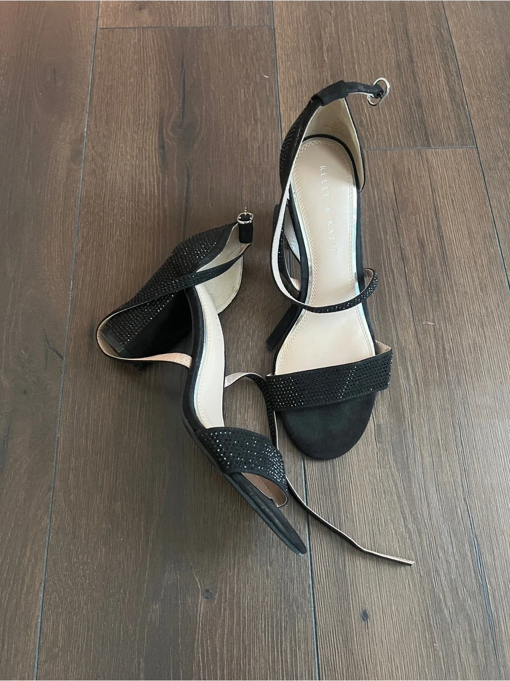 Kelly & Katie Black Rhinestone Ankle-Strap Heels